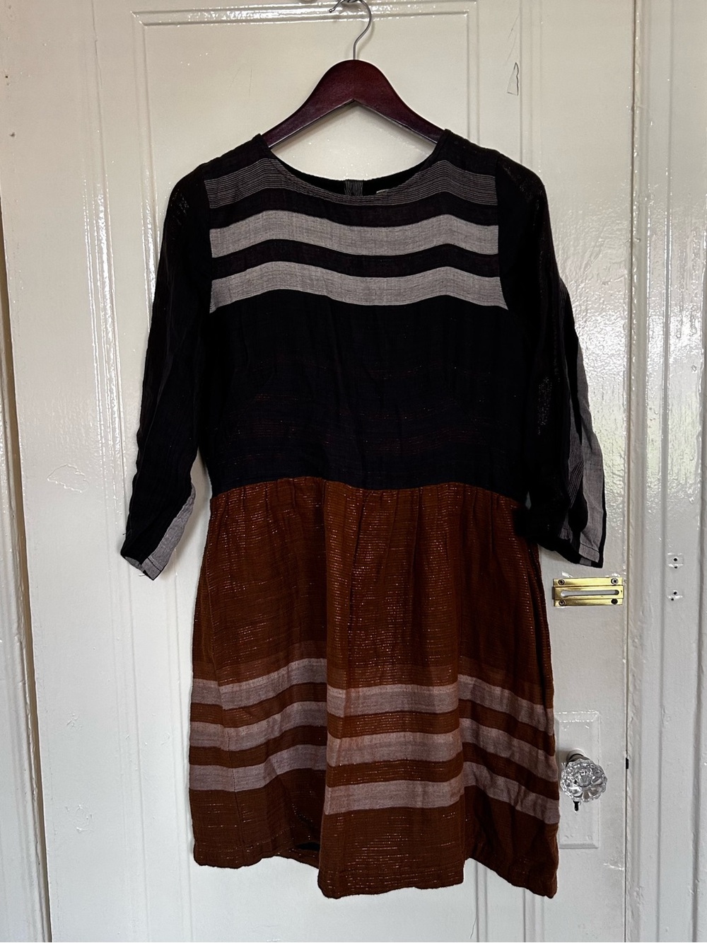 Ace & Jig Black and Brown Striped Long Sleeve Dress